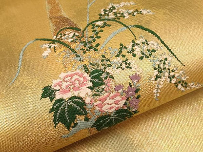 平和屋本店▼太鼓柄袋帯　飾花文　本金箔　正絹　逸品　CABL1533tx