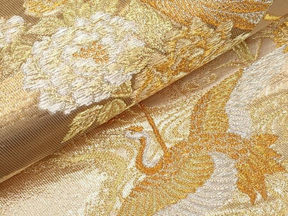平和屋本店▼六通柄袋帯　扇面花鳥文　本金箔　正絹　逸品　CABL1535tx