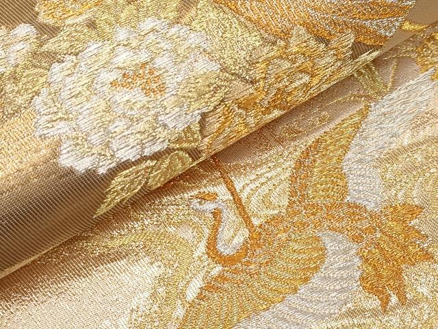 平和屋本店▼六通柄袋帯　扇面花鳥文　本金箔　正絹　逸品　CABL1535tx
