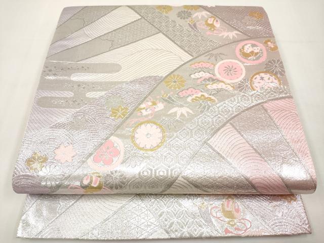 平和屋本店▼両面　全通柄袋帯　宝尽くし花文　純金箔全通　正絹　逸品　CABL1536tx