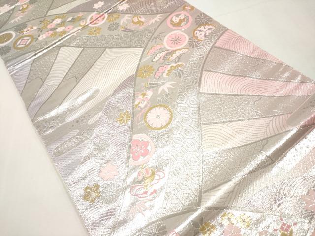 平和屋本店▼両面　全通柄袋帯　宝尽くし花文　純金箔全通　正絹　逸品　CABL1536tx