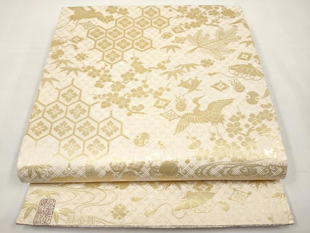 平和屋本店▼両面　全通柄袋帯　宝尽くし花文　純金箔全通　正絹　逸品　CABL1536tx
