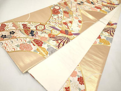 平和屋本店▼六通柄袋帯　唐織　青海模様純金箔　正絹　逸品　CABL1540tx