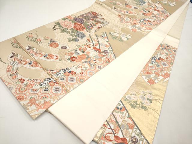 平和屋本店▼六通柄袋帯　唐織　几帳御所車紋　本金箔　正絹　逸品　CABL1542tx