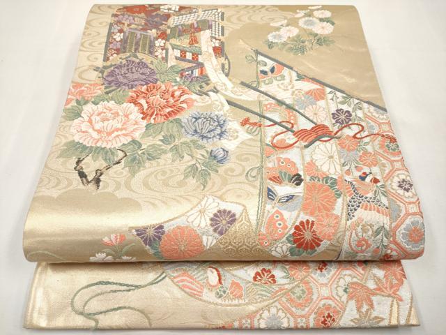 平和屋本店▼六通柄袋帯　唐織　几帳御所車紋　本金箔　正絹　逸品　CABL1542tx