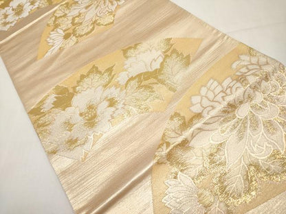 平和屋本店▼六通柄袋帯　地紙草花文　純金二重箔　正絹　逸品　CABL1543tx