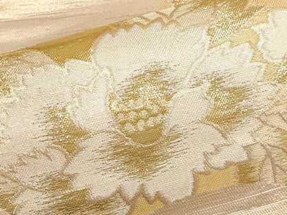 平和屋本店▼六通柄袋帯　地紙草花文　純金二重箔　正絹　逸品　CABL1543tx
