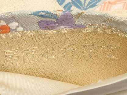 平和屋本店▼六通柄袋帯　唐織　扇面牡丹花文　九百錦24K本金箔　正絹　逸品　CABL1545tx