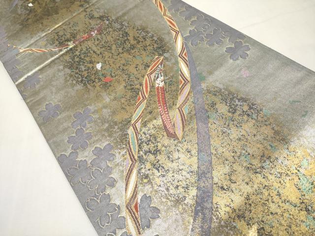 平和屋本店▼六通柄袋帯　鬘帯花文　京金鏤箔　引箔　正絹　逸品　CABL1546tx