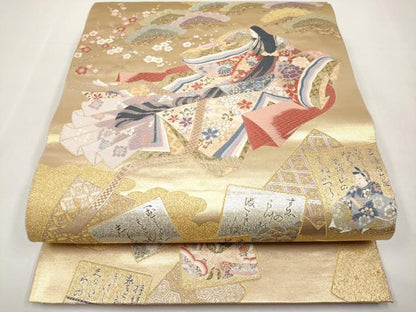 平和屋本店▼六通柄袋帯　王朝歌留多文　本金箔　正絹　逸品　CABL1549tx