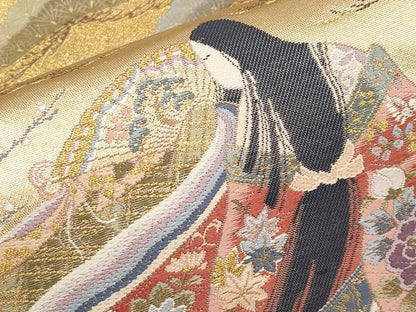 平和屋本店▼六通柄袋帯　王朝歌留多文　本金箔　正絹　逸品　CABL1549tx