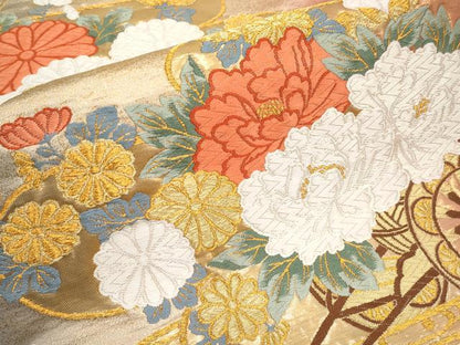 平和屋本店▼六通柄袋帯　唐織　飛鶴花車文　本金箔　正絹　逸品　CABL1550tx