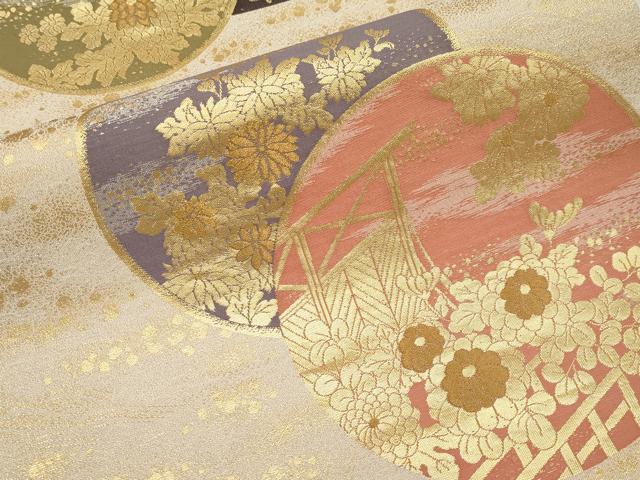 平和屋本店▼六通柄袋帯　霞花丸文　純金糸　正絹　逸品　CABL1552tx