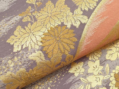 平和屋本店▼六通柄袋帯　霞花丸文　純金糸　正絹　逸品　CABL1552tx