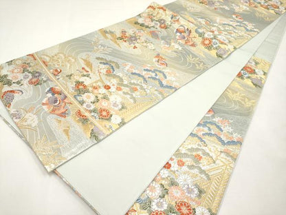 平和屋本店▼六通柄袋帯　唐織　鴛鴦草花文　本金箔　正絹　逸品　CABL1555tx