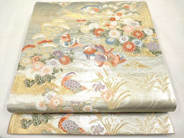 平和屋本店▼六通柄袋帯　唐織　鴛鴦草花文　本金箔　正絹　逸品　CABL1555tx