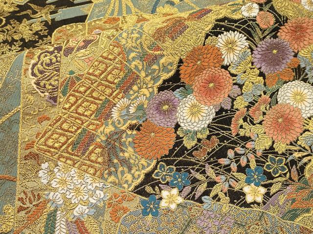 平和屋本店▼六通柄袋帯　唐織　桧扇草花文　本金箔　正絹　逸品　CABL1556tx