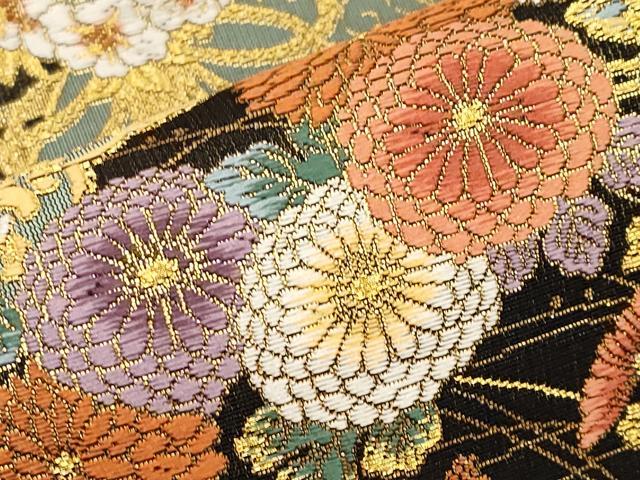 平和屋本店▼六通柄袋帯　唐織　桧扇草花文　本金箔　正絹　逸品　CABL1556tx