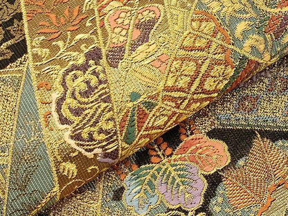 平和屋本店▼六通柄袋帯　唐織　桧扇草花文　本金箔　正絹　逸品　CABL1556tx