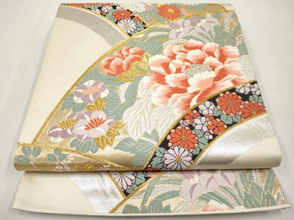 平和屋本店▼六通柄袋帯　唐織　能衣花鳥文　弐拾四金箔　正絹　逸品　CABL1557tx