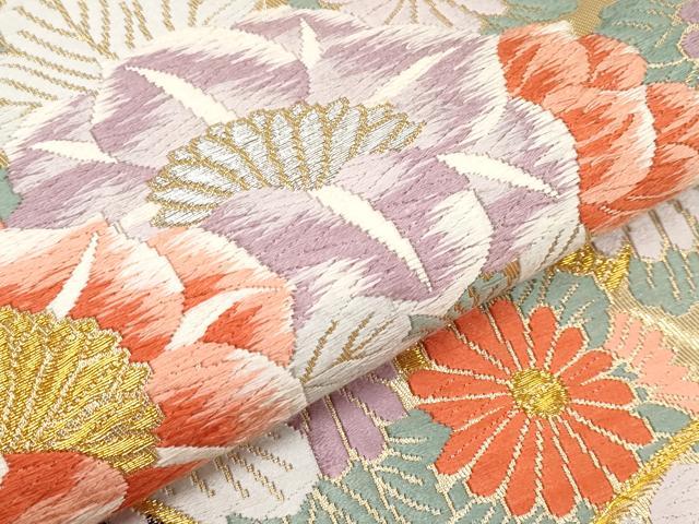 平和屋本店▼六通柄袋帯　唐織　能衣花鳥文　弐拾四金箔　正絹　逸品　CABL1557tx