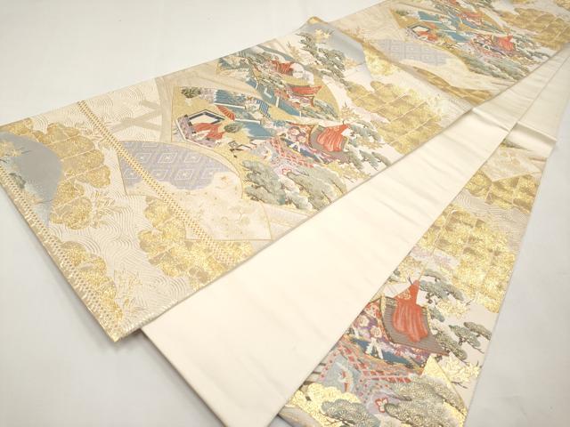 平和屋本店▼六通柄袋帯　唐織　扇面京祭図　本金箔　正絹　逸品　CABL1558tx