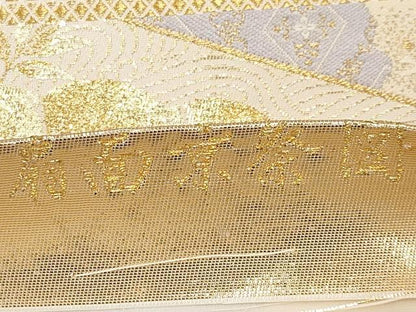 平和屋本店▼六通柄袋帯　唐織　扇面京祭図　本金箔　正絹　逸品　CABL1558tx