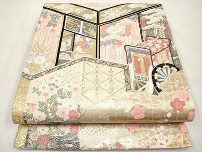 平和屋本店▼六通柄袋帯　唐織　御所解天井24K通箔　正絹　逸品　CABL1559tx
