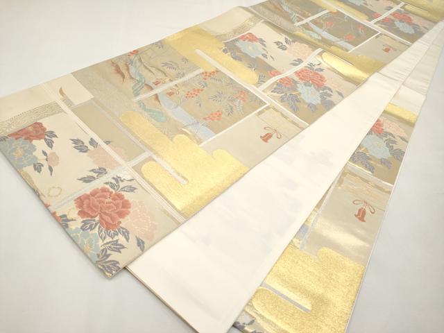 平和屋本店▼六通柄袋帯　霞屏風枝花文　本金箔　正絹　逸品　CABL1560tx