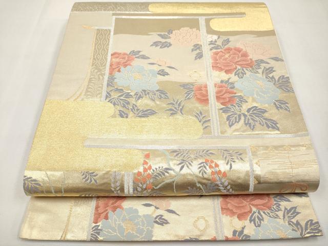 平和屋本店▼六通柄袋帯　霞屏風枝花文　本金箔　正絹　逸品　CABL1560tx