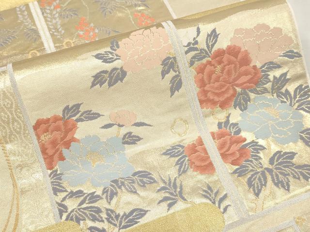 平和屋本店▼六通柄袋帯　霞屏風枝花文　本金箔　正絹　逸品　CABL1560tx