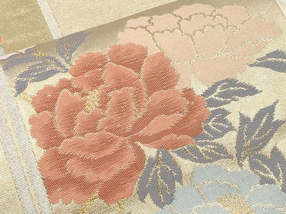 平和屋本店▼六通柄袋帯　霞屏風枝花文　本金箔　正絹　逸品　CABL1560tx
