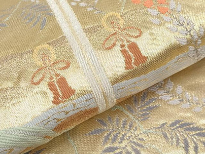 平和屋本店▼六通柄袋帯　霞屏風枝花文　本金箔　正絹　逸品　CABL1560tx