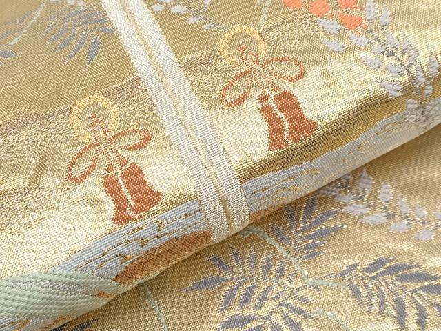 平和屋本店▼六通柄袋帯　霞屏風枝花文　本金箔　正絹　逸品　CABL1560tx