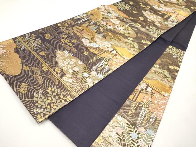 平和屋本店▼六通柄袋帯　鴛鴦風景文　本金箔　正絹　逸品　CABL1562tx