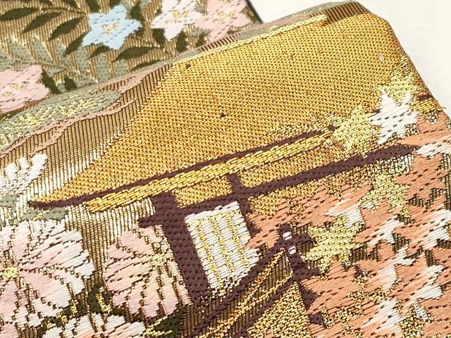 平和屋本店▼六通柄袋帯　鴛鴦風景文　本金箔　正絹　逸品　CABL1562tx