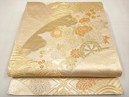 平和屋本店▼六通柄袋帯　地紙花車文　純金箔　正絹　逸品　未使用　CABL1563tx
