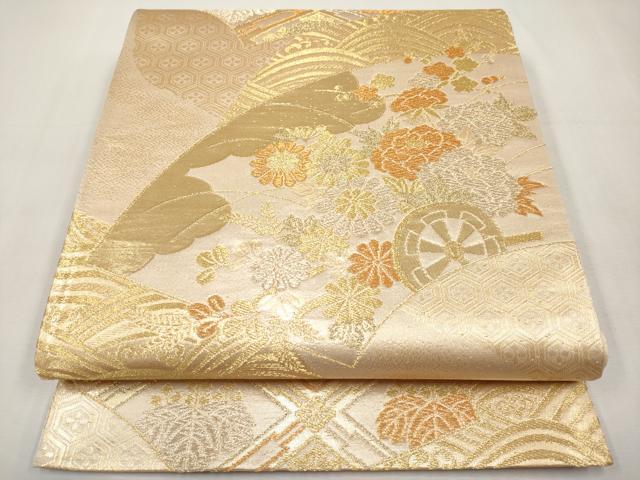 平和屋本店▼六通柄袋帯　地紙花車文　純金箔　正絹　逸品　未使用　CABL1563tx