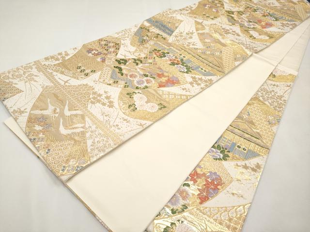 平和屋本店▼六通柄袋帯　唐織　等麻絵巻文　九百　本金箔　正絹　逸品　CABL1566tx