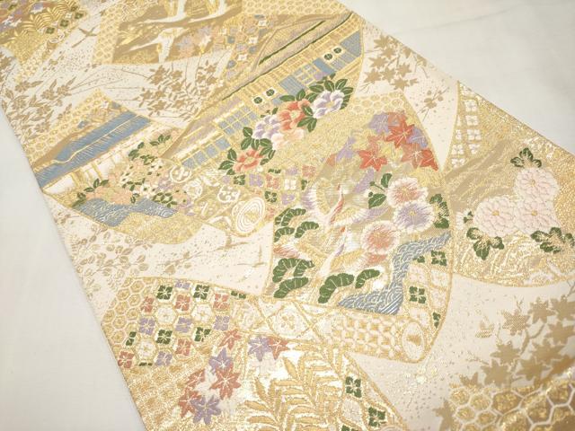 平和屋本店▼六通柄袋帯　唐織　等麻絵巻文　九百　本金箔　正絹　逸品　CABL1566tx