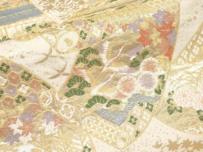 平和屋本店▼六通柄袋帯　唐織　等麻絵巻文　九百　本金箔　正絹　逸品　CABL1566tx