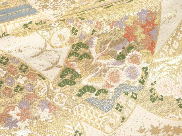 平和屋本店▼六通柄袋帯　唐織　等麻絵巻文　九百　本金箔　正絹　逸品　CABL1566tx