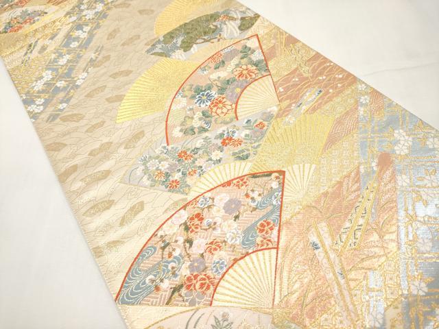 平和屋本店▼六通柄袋帯　唐織　華秀響扇文　本金箔　正絹　逸品　CABL1567tx