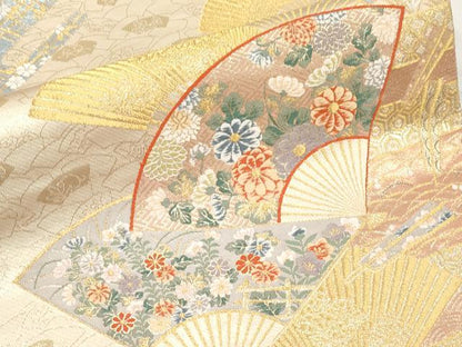 平和屋本店▼六通柄袋帯　唐織　華秀響扇文　本金箔　正絹　逸品　CABL1567tx