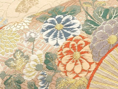 平和屋本店▼六通柄袋帯　唐織　華秀響扇文　本金箔　正絹　逸品　CABL1567tx