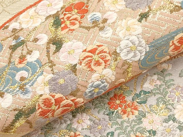 平和屋本店▼六通柄袋帯　唐織　華秀響扇文　本金箔　正絹　逸品　CABL1567tx