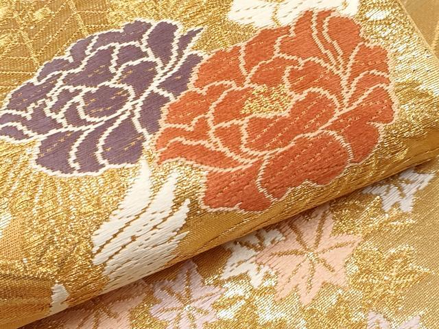 平和屋本店▼六通柄袋帯　唐織　飛鶴草花文　純金箔二重箔　正絹　逸品　未使用　CABL1570tx