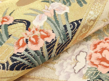 平和屋本店▼六通柄袋帯　唐織　尾長鳥流水枝花文　本金箔　正絹　逸品　CABL1571tx