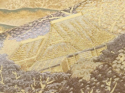 平和屋本店▼六通柄袋帯　風景文　弐拾四金二重織　正絹　逸品　CABL1573tx
