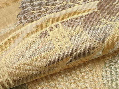 平和屋本店▼六通柄袋帯　風景文　弐拾四金二重織　正絹　逸品　CABL1573tx